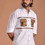 Classic White Hunting Shirt with Camouflage Pockets | Premium Men's Sportswear | Outdoor Design | Comfortable Cotton Fabric | Size 36-44